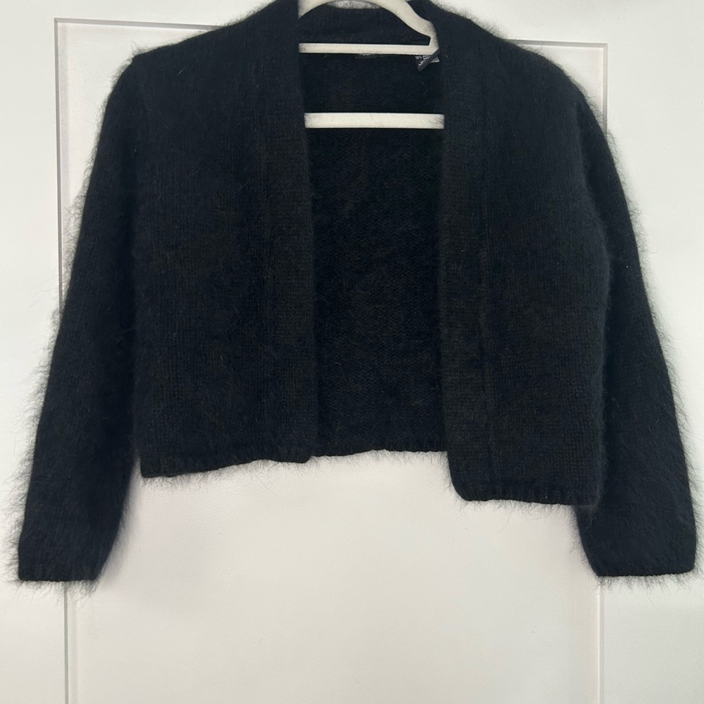 Moda International Black Angora Blend Cropped Cardigan – Women’s Small